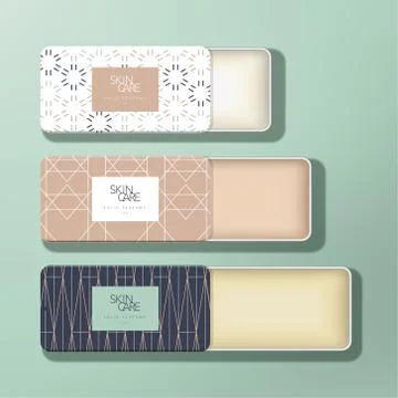 Vector Trendy Solid Perfume Mini Tin Box Package Stock Illustration