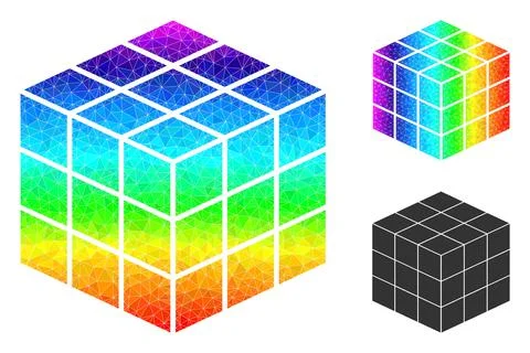 Vector Triangle Filled 3X3X3 Cube Icon with Spectral Colored Gradient Stock Illustration