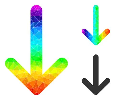 Vector Triangle Filled Arrow Down Icon with Spectral Colored Gradient 库存插图