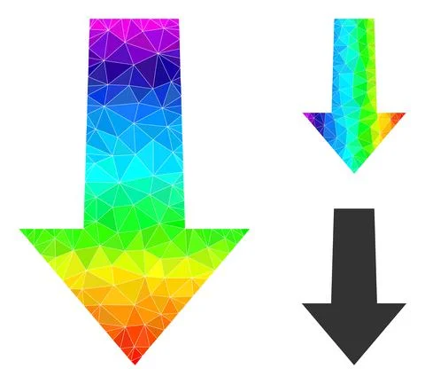 Vector Triangle Filled Arrow Down Icon with Spectral Colored Gradient Stock Illustration