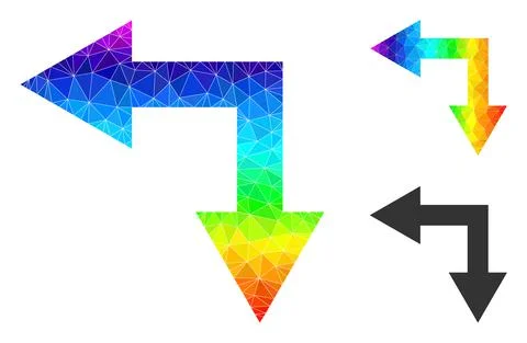 Vector Triangle Filled Bifurcation Arrow Left Down Icon with Rainbow Gradient Stock Illustration