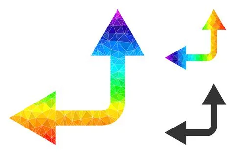 Vector Triangle Filled Bifurcation Arrow Left Up Icon with Spectral Colored イラスト素材