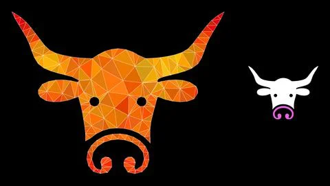 Vector Triangle Filled Bull Head Icon with Flame Gradient Stock Illustration