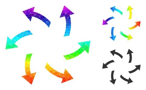 Vector Triangle Filled Centrifugal Arrows Icon with Rainbow Gradient Stock Illustration