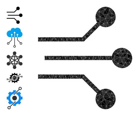 Vector Triangle Filled Circuit Links Icon and Bonus Icons Stock Illustration