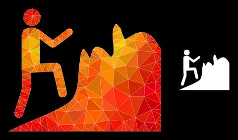 Vector Triangle Filled Climbing Person Icon with Fire Gradient Stock Illustration