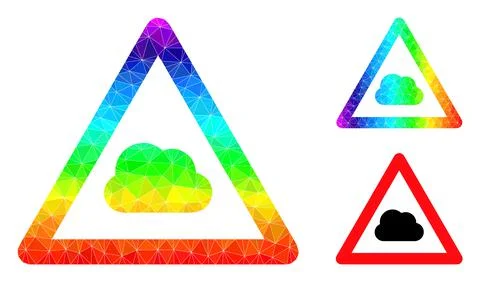 Vector Triangle Filled Cloud Warning Icon with Spectral Colored Gradient Stock Illustration