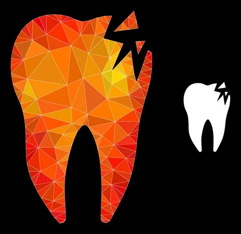 Vector Triangle Filled Cracked Tooth Icon with Flame Gradient Stock Illustration