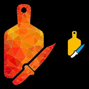 Vector Triangle Filled Cutting Board and Knife Icon with Flame Gradient Stock Illustration