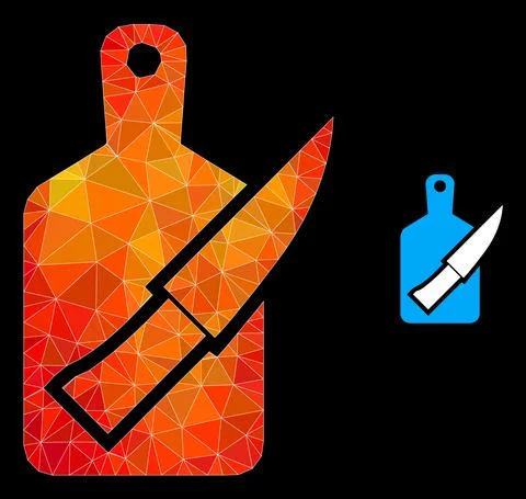 Vector Triangle Filled Cutting Board and Knife Icon with Flame Gradient Stock Illustration