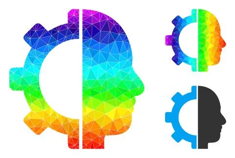 Vector Triangle Filled Cyborg Gear Icon with Spectrum Gradient イラスト素材
