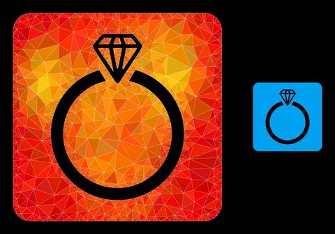 Vector Triangle Filled Diamond Ring Icon with Fire Gradient Stock Illustration