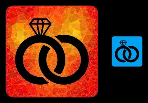 Vector Triangle Filled Diamond Wedding Rings Icon with Orange Colored Gradient Stock Illustration