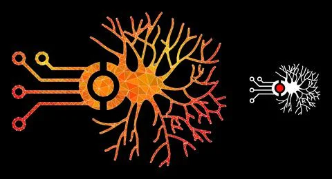 Vector Triangle Filled Digital Neural Connection Icon with Flame Gradient Stock Illustration