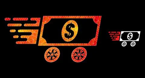 Vector Triangle Filled Dollar Delivery Wagon Icon with Orange Colored Gradient Stock Illustration