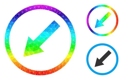Vector Triangle Filled Down-Left Rounded Arrow Icon with Spectrum Gradient Stock Illustration
