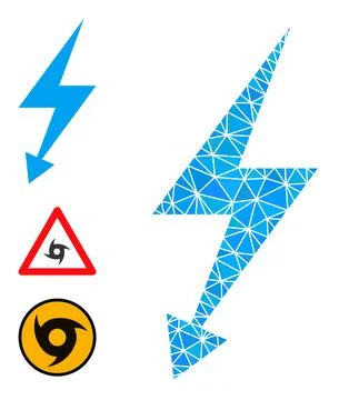 Vector Triangle Filled Electric Strike Icon with Similar Icons Stock Illustration