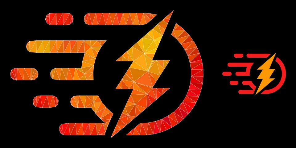 Vector Triangle Filled Electrical Power Icon with Fire Gradient Stock Illustration