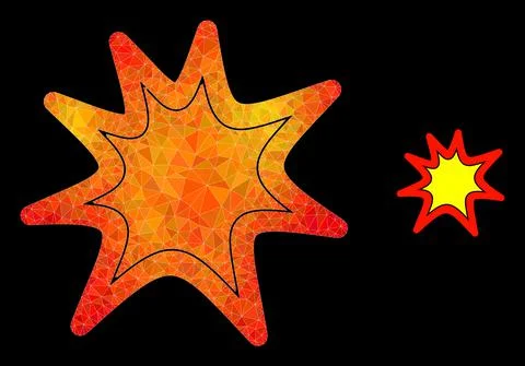 Vector Triangle Filled Exploding Boom Icon with Flame Gradient Stock Illustration