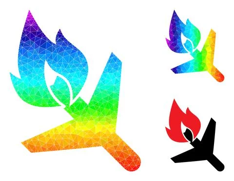 Vector Triangle Filled Fired Airplane Icon with Spectral Colored Gradient イラスト素材