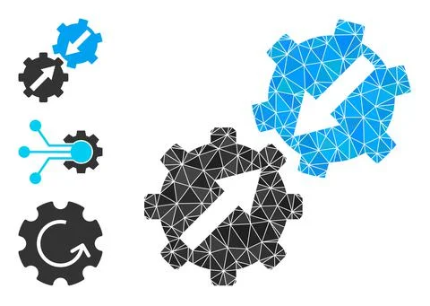 Vector Triangle Filled Gear Integration Icon and Bonus Icons Stock Illustration