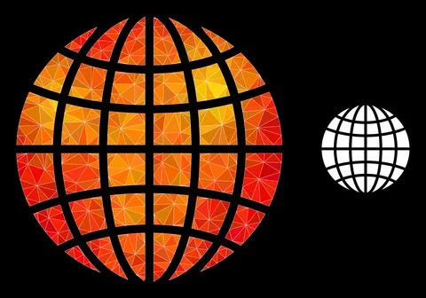 Vector Triangle Filled Globe Icon with Orange Colored Gradient Stock Illustration