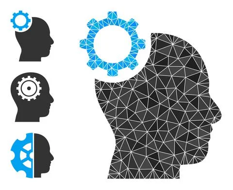 Vector Triangle Filled Intellect Gear Icon and Bonus Icons Stock Illustration