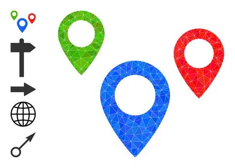 Vector Triangle Filled Map Objects Icon and Bonus Icons Stock Illustration