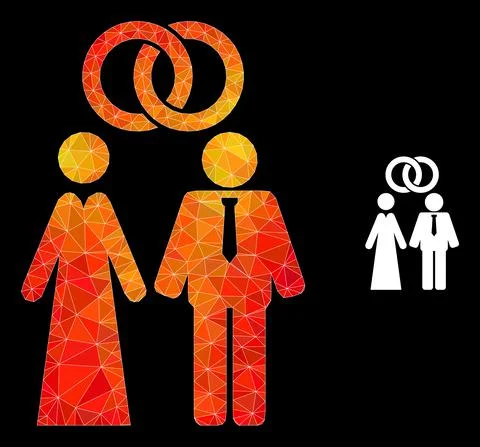 Vector Triangle Filled Marriage Persons Icon with Orange Colored Gradient Stock Illustration