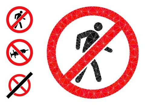 Vector Triangle Filled No Pedestrian Walking Icon with Other Icons Stock Illustration