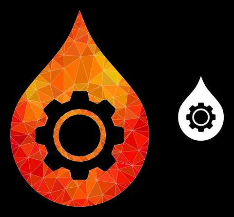 Vector Triangle Filled Oil Industry Gear Icon with Fire Gradient Stock Illustration