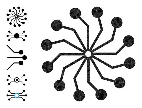 Vector Triangle Filled Radial Circuit Links Icon and Bonus Icons Stock Illustration