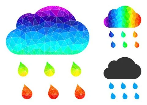 Vector Triangle Filled Rain Cloud Icon with Rainbow Gradient Stock Illustration