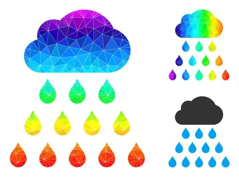 Vector Triangle Filled Rain Cloud Icon with Rainbow Gradient Stock Illustration