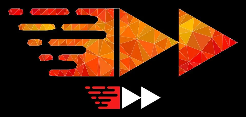 Vector Triangle Filled Rewind Forward Icon with Flame Gradient Stock Illustration
