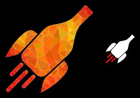 Vector Triangle Filled Rocket Wine Bottle Icon with Fire Gradient Stock Illustration