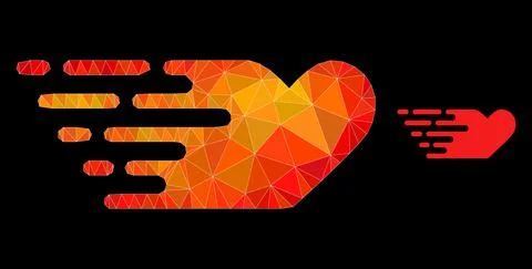 Vector Triangle Filled Rush Lovely Heart Icon with Flame Gradient Stock Illustration