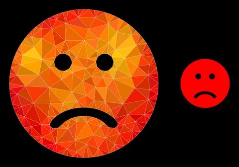 Vector Triangle Filled Sad Smiley Icon with Orange Colored Gradient Stock Illustration