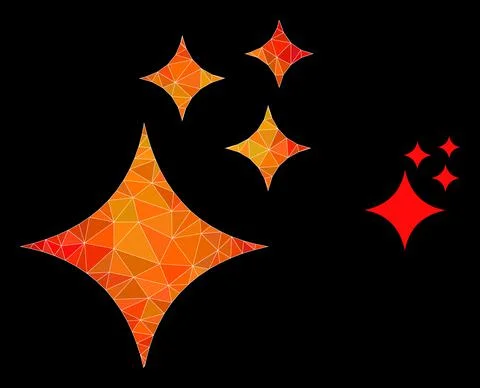 Vector Triangle Filled Shine Stars Icon with Fire Gradient Stock Illustration