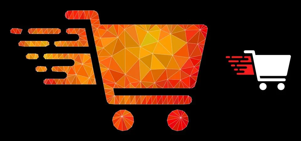 Vector Triangle Filled Shopping Cart Icon with Flame Gradient Stock Illustration