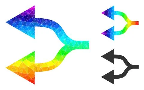Vector Triangle Filled Split Arrows Left Icon with Spectral Colored Gradient Stock Illustration