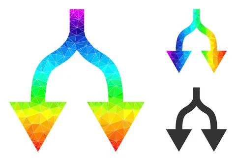 Vector Triangle Filled Split Arrows Down Icon with Spectrum Gradient Stock Illustration