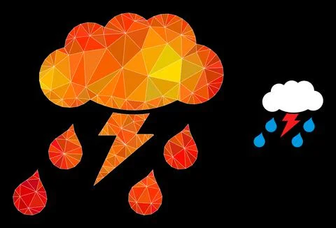 Vector Triangle Filled Thunderstorm Icon with Flame Gradient Illustrazione stock