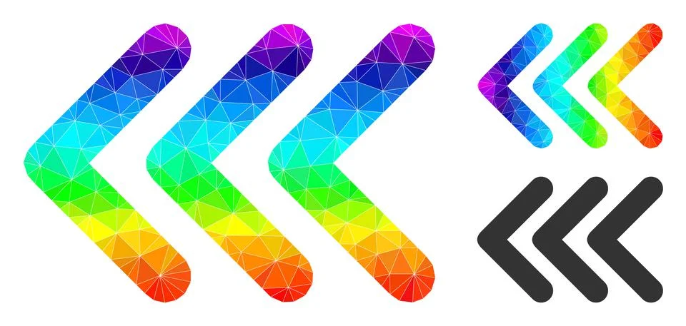 Vector Triangle Filled Triple Arrowhead Left Icon with Rainbow Gradient Stock Illustration