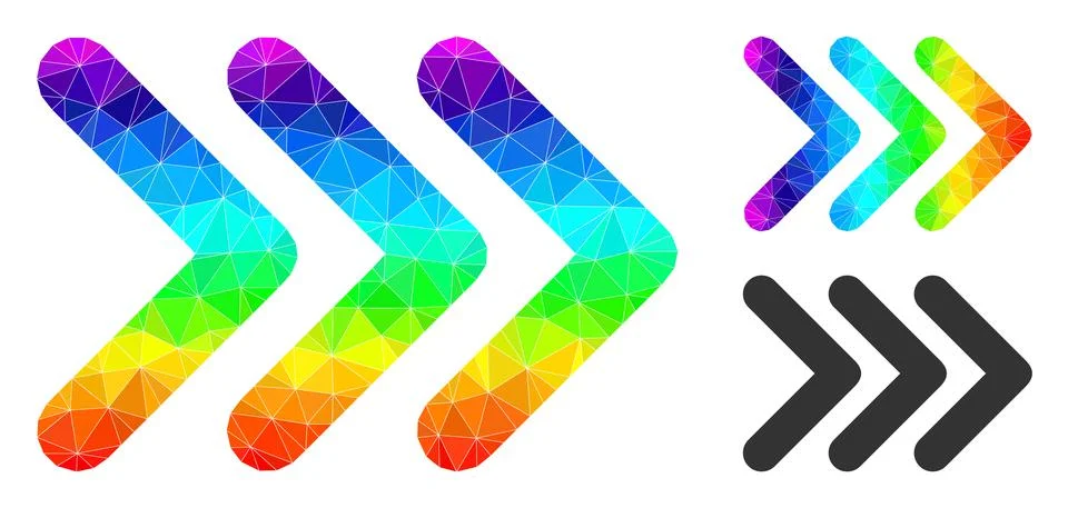 Vector Triangle Filled Triple Arrowhead Right Icon with Spectral Colored 库存插图