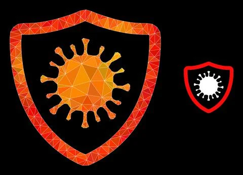 Vector Triangle Filled Virus Shield Icon with Flame Gradient Stock Illustration