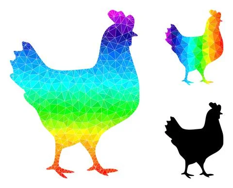 Vector Triangle Filled Walking Chicken Icon with Spectral Colored Gradient Stock Illustration