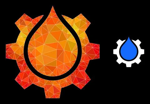 Vector Triangle Filled Water Gear Service Icon with Fire Gradient Stock Illustration