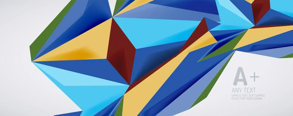 Vector triangle geometric backgrounds. Low poly 3d shape on light backdrop Illustrazione stock