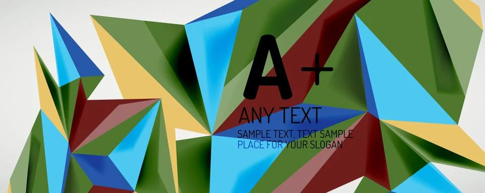Vector triangle geometric backgrounds. Low poly 3d shape on light backdrop Illustrazione stock